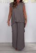 K Women's Round Neck Solid Color Sleeve Top Pleated Straight Leg Pants Set Two-piece Set_ecoleips.com