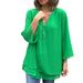 Women's Clothing Neck Three Quarter Sleeve Casual Chiffon Top Metal Zipper Loose Casual Top_ecoleips.com