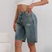 Aria Basics Aria Basics Cross-border European American Ripped Mid-length Jeans, Loose And Slimming, Adjustable, Suitable For Pear-shaped Body_ecoleips.com