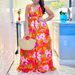 Women's Clothing Fashion Temperament V-neck Strap Printed Beach Sexy Dress_ecoleips.com