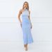 Women's Elegant Sleeveless Halter Neck Mesh Satin Long Dress Summer Collection European And American Style New 2025_ecoleips.com
