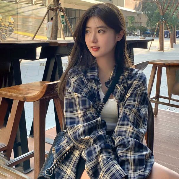 Women's Clothing Summer Design Plaid Stitching Cardigan Small Casual Versatile Base Long Sleeved Casual Shirt Jacket_ecoleips.com