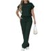 Women's Casual Lounge Set Pure Color Short Sleeve Top And Straight Leg Pants Two-Piece Outfit Comfortable Daily Wear_ecoleips.com