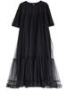 Black Vintage Mesh Patchwork Dresses For Women 2026 Summer New Short Sleeve Loose Casual Midi Dress Robe Fashion Elegant Clothes_ecoleips.com