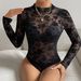 Women's Clothing Lace Mesh Flocking Printing Perspective Sexy Slim Temperament Long Sleeved Jumpsuit_ecoleips.com