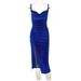 Elegant Split Thigh Slit Dress For Women - Sexy Sleeveless Bodycon Midi Dress With Spaghetti Straps, Perfect For Evening Wear_ecoleips.com