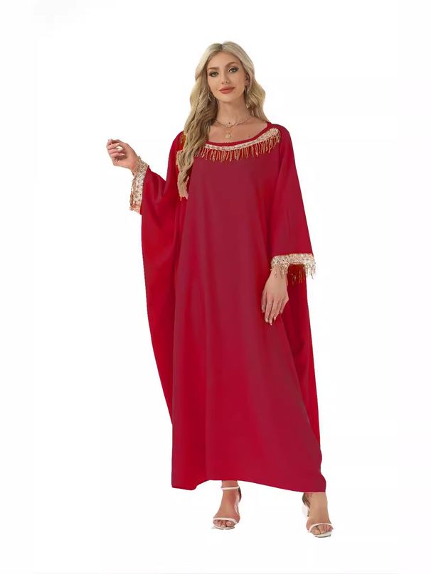 plus Size Middle Eastern Women's Elegant Long Dress Arabian Dubai Robes Saudi Arabia Travel Outfit Polyester_ecoleips.com