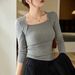 2025 #Superior Choice # Temperament Shoulder Square Neck T-Shirt Women's Long Sleeve 2025 Autumn New Tight Bottom Shirt Top_ecoleips.com