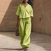 Women's Summer 2 Piece Outfit Short Sleeve Shirt And Loose Pants Set Comfortable Cotton Blend Casual Separates_ecoleips.com