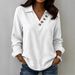 Fashionable Solid Color V-Neck Button up Long Sleeve Shirt Casual Versatile Retro Style for Women Spring/Autumn Summer Wear_ecoleips.com