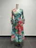 Spring New Women's Plus Size Slim Fit V Neck Printed Pleated Casual Dress European American Fashion 2026_ecoleips.com