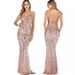 Women's Clothing Elegant Backless Sequin Evening Dress Sexy V-Neck Sleeveless A-Line Long Gown With Slit, Glamorous Party Dress For Wedding, Night Out_ecoleips.com