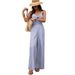 Women's Strappy Jumpsuit With Striped & Cutout Design – V-Neck High-Waisted Wide-Leg Romper For Summer Vacay_ecoleips.com