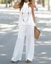 Women's Clothing New Fashion Casual Halter Neck Solid Color Sleeveless Suit Wide Leg Pants Trousers Two Piece Suit_ecoleips.com