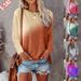 Women's Round Neck Long Sleeve T-Shirt Casual Tie Dye Print With Pocket Autumn Winter Clothing_ecoleips.com