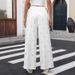 2026 Women Sweet Bow Print White Pants, Thin Summer Elastic High Waist Trousers_ecoleips.com