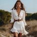 Women's Clothing Lace Trim V-Neck Flowy Midi Dress – Elegant Solid Color Summer Dress For Women_ecoleips.com