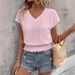 Women's V Neck Short Sleeve T-Shirt Fashionable Casual Top Jacquard Hollow out European American Style Spring Summer 2026_ecoleips.com