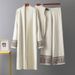 European And American Style Women's Three Piece Suit Set with Shawl Jacket round Neck Base Knit Top And Wide Leg Trousers Casual Jacquard_ecoleips.com