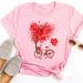 Beautiful Flower Print Women T-Shirts Casual Breathable Soft Short Sleeve Tops Loose Comfortable Street Female Clothes Pink T Sh_ecoleips.com