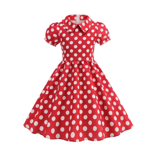 Amazon Cross Regional Export Children's Polka Dot Dress Short Sleeved Peter Pan Collar Cotton Girls Summer Skirt 8863_ecoleips.com