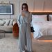 Loriya Dubai-Inspired 3-Piece Luxury Lounge Set – Elegant Solid Color Maxi Dress With Princess Sleeves (M-L)_ecoleips.com