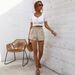 Aria Basics Aria Basics 2025 European And American Cross-border Women's Shorts, Fashionable Elastic High-waisted A-line Pocket Wide-leg_ecoleips.com