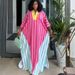Women's V Neck Striped Long Dress Fashionable European And American Style Spring New Loose Fit_ecoleips.com