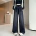 Black Women's Jeans, New Spring Style, Plus Size, High-waisted, Loose Straight-leg Pants, Slimming, Elastic Waist,_ecoleips.com