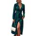In Stock European And American Cross-Border Full-Print Button Long Sleeve Waist-Cinching A-Line Dress Independent_ecoleips.com