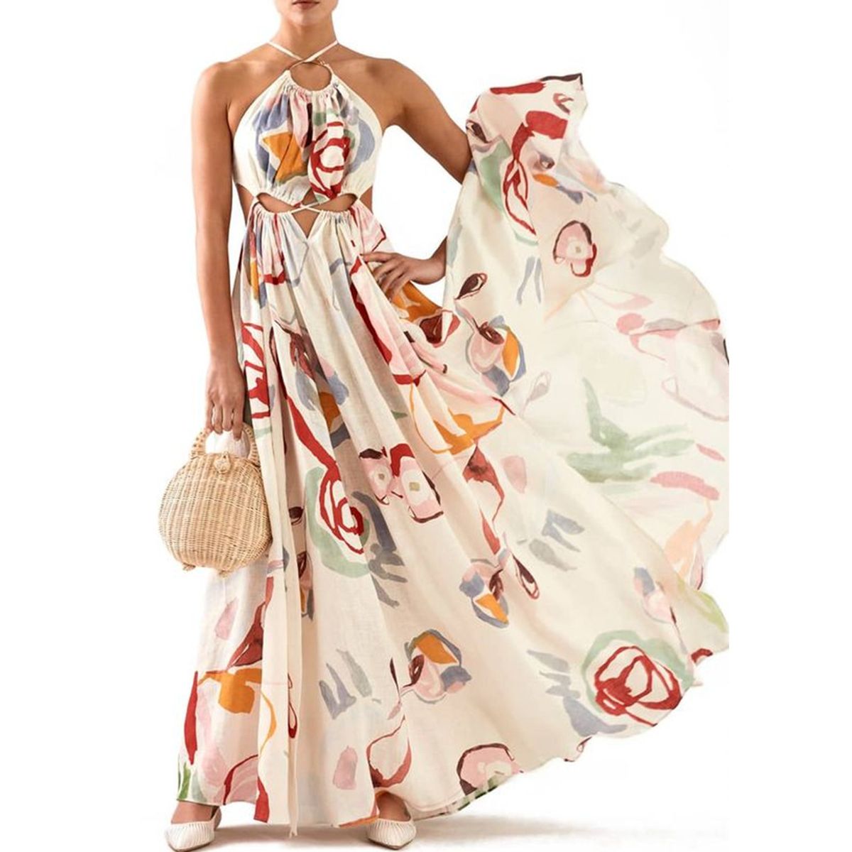 Women's Clothing New Slim-Fit Large Sling Stitching Printed Beach Dress_ecoleips.com