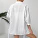 Women's Clothing Linen Solid Color Drop Shoulder Button Loose Women's Shirt Short Sleeve_ecoleips.com