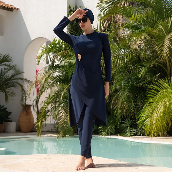 Conservative Women's Long Sleeve Swimsuit Four Piece Set Southeast Asian Fashion Beach Vacation Long Pants Swimwear_ecoleips.com