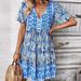 Women's Clothing Summer V Neck Dress Loose Bohemian Print Short Skirt Fashionable Women's Clothing_ecoleips.com