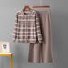 Women's Elegant Striped Polo Collar Knitted Two Piece Set Single Breasted Sweater And Loose Wide Leg Pants Suit_ecoleips.com