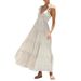 Women's Clothing Spring And Summer V Neck Sexy Cotton And Linen Sleeveless Solid Color Lace Suspender Holiday Beach Dress_ecoleips.com