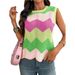 Women's Dopamine Knit Top, Short Sleeve Color Block Sweater With Wave Pattern, Y2K Casual Pullover_ecoleips.com