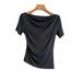 Nanyou Women's European Style Pleated Slim Fit T-Shirt Short Sleeve Irregular Hem New Style 2025_ecoleips.com