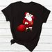 Cross-border Supply: Merry Christmas, Christmas Tree, Santa Claus Letter Print, Plus-size Women's Round-neck_ecoleips.com