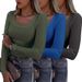 Women's Clothing Long Sleeved Slim Elastic Round Neck Ribbed T Shirt Casual Basic Tops_ecoleips.com