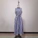 Women's Clothing Sleeveless Waist Cinching A-Line Dress Elegant Long Striped Fashion Autumn New American Dress_ecoleips.com