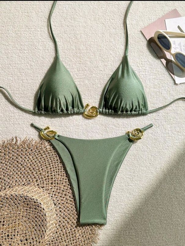 Women's Clothing Sexy Two Piece Swimsuit Solid Color Bikini Set_ecoleips.com