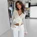 AC807 Quality Model 2025 Spring Style Street Trend Polyester Cardigan Collarless Loose-Fit Women's T-Shirt_ecoleips.com