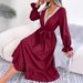 Women's Clothing Ins Style Real Shot Autumn And Winter Temperament V Neck Lace Waist Ruffled Long Skirt_ecoleips.com