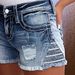 Women's High Waist Ripped Denim Shorts – Embroidered Retro Jeans Shorts With Stretch (Light Blue, S-XXL)_ecoleips.com