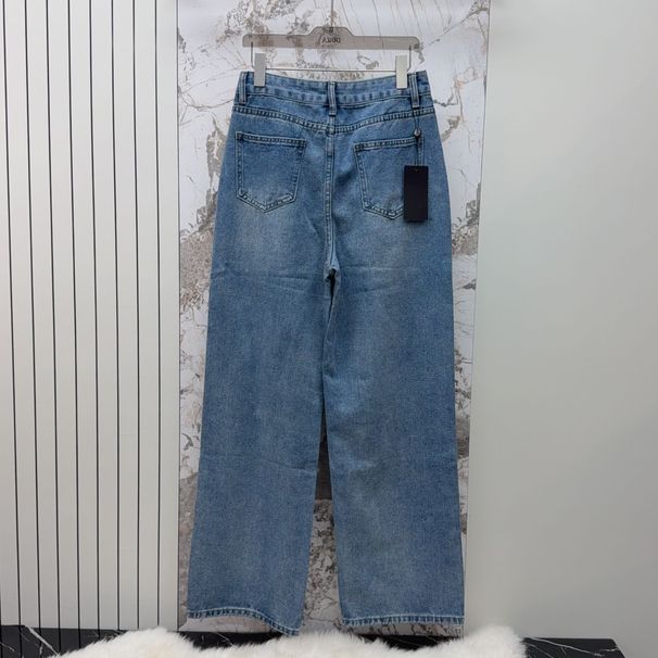 2026 Spring New Style Blue Slim High-Waisted Cross-Pattern Versatile Slightly Straight-Leg Jeans_ecoleips.com