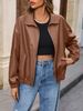 K Casual Long Sleeved Solid Color PU Motorcycle Leather Jacket, Lapel Jacket, Outerwear, Women's Top_ecoleips.com