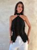 European And American Style New Women's Clothing Solid Color Slim-fitting High-waisted Street Fashion Neck Halter T-shirt_ecoleips.com