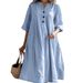 V-Neck Midi Dress With Half Sleeves And Pockets - Relaxed Fit Three-Button Casual Dress For Women_ecoleips.com