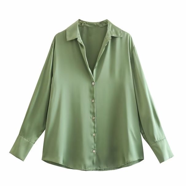 2025 Women's Multicolor Satin Texture Draped Long Sleeve Shirt Top F69895_ecoleips.com